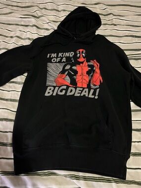 Marvel Men's Black Hoodie with Red Deadpool Graphic